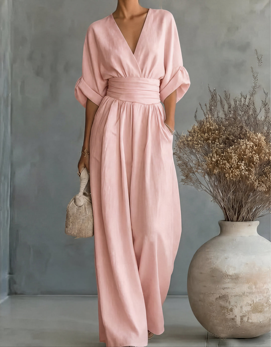 Women’s Elegant Wide-Leg Jumpsuit Wrap-Style Design 14