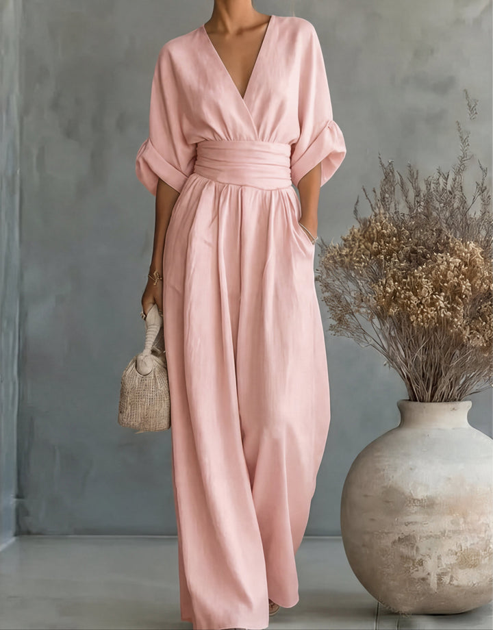 Women’s Elegant Wide-Leg Jumpsuit Wrap-Style Design 14