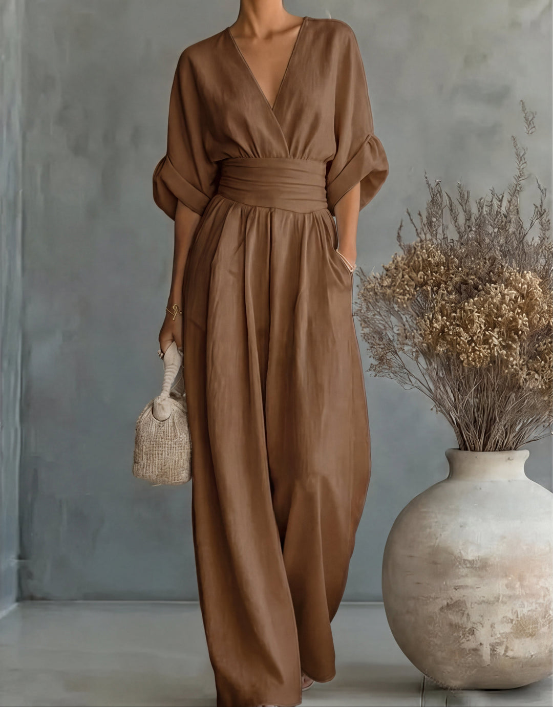 Women’s Elegant Wide-Leg Jumpsuit Wrap-Style Design 15