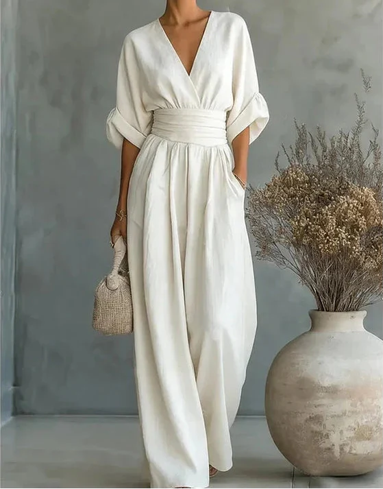 Women’s Elegant Wide-Leg Jumpsuit Wrap-Style Design 3