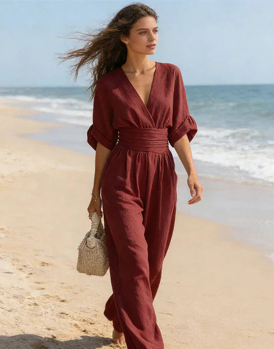 Women’s Elegant Wide-Leg Jumpsuit Wrap-Style Design 5