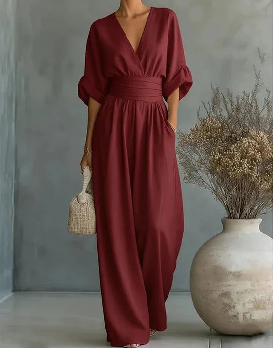 Women’s Elegant Wide-Leg Jumpsuit Wrap-Style Design 7