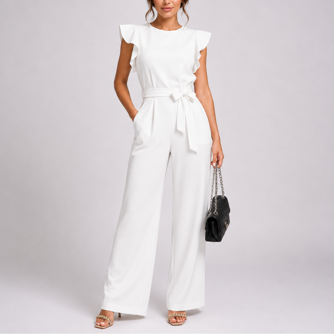 Women’s Elegant Wide-Leg Jumpsuit with Ruffle Sleeves and Tie Waist 2