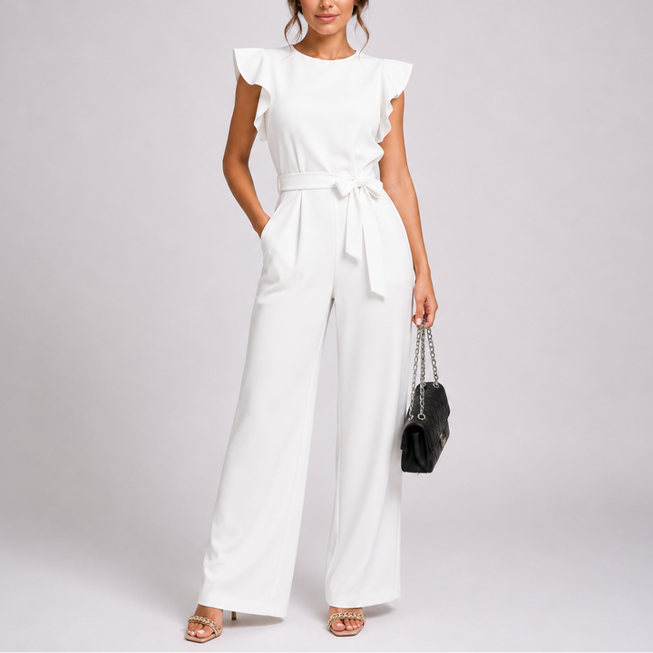 Women’s Elegant Wide-Leg Jumpsuit with Ruffle Sleeves and Tie Waist 2