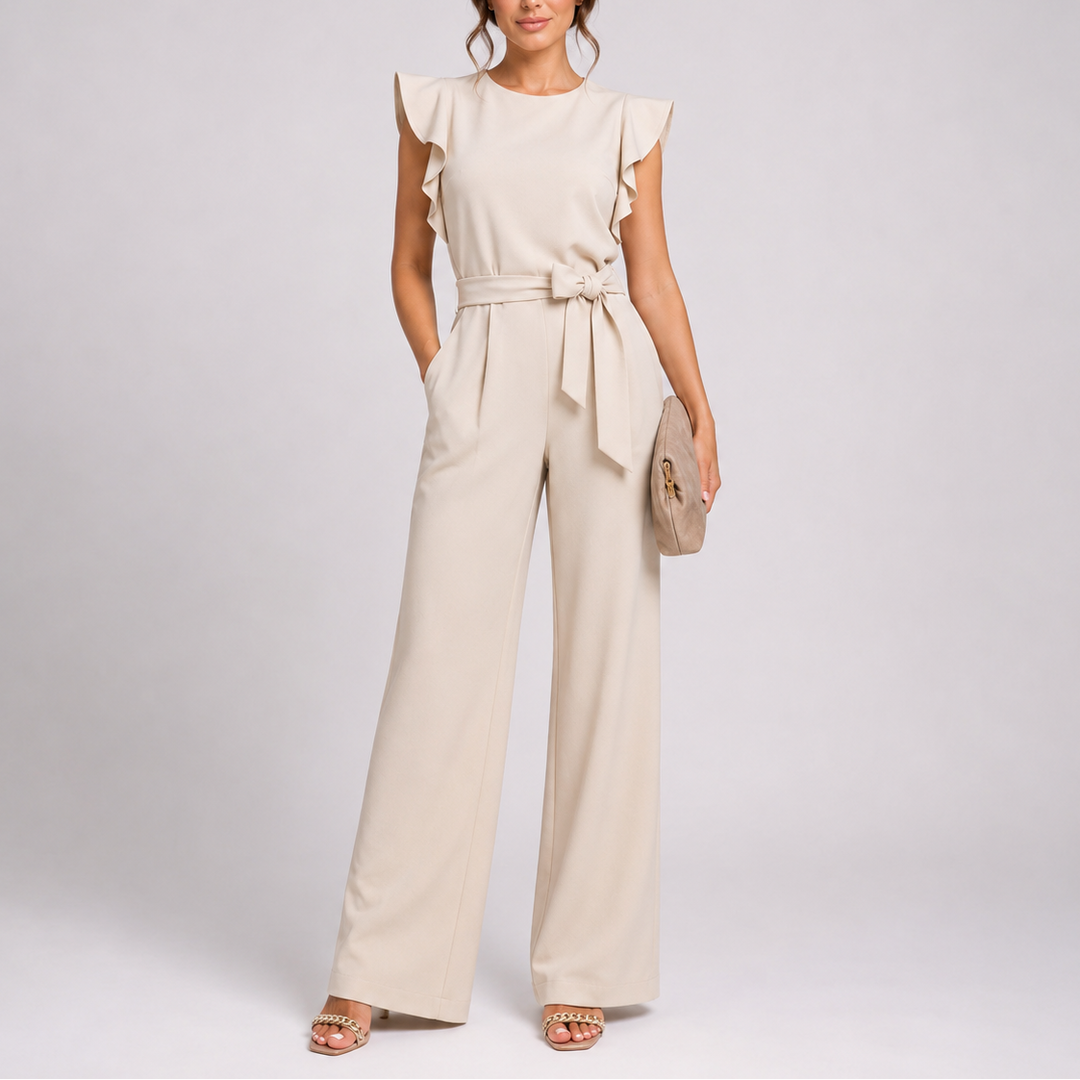 Women’s Elegant Wide-Leg Jumpsuit with Ruffle Sleeves and Tie Waist 3