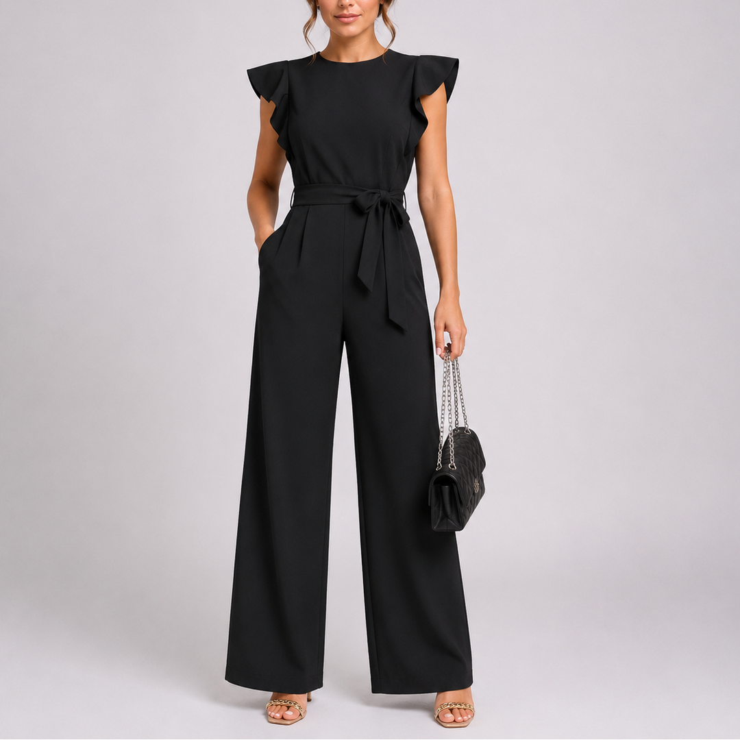 Women’s Elegant Wide-Leg Jumpsuit with Ruffle Sleeves and Tie Waist 4