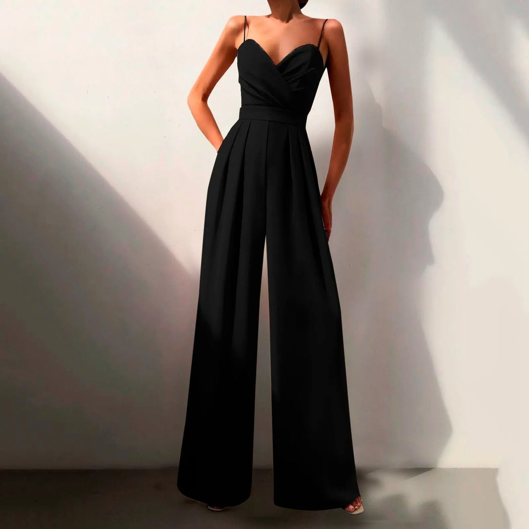 Women’s Elegant Wide Leg Jumpsuit Sweetheart Neck Spaghetti Strap Style 0