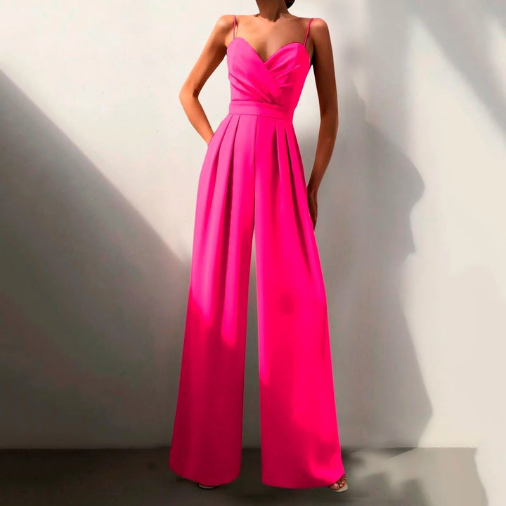 Women’s Elegant Wide Leg Jumpsuit Sweetheart Neck Spaghetti Strap Style 1