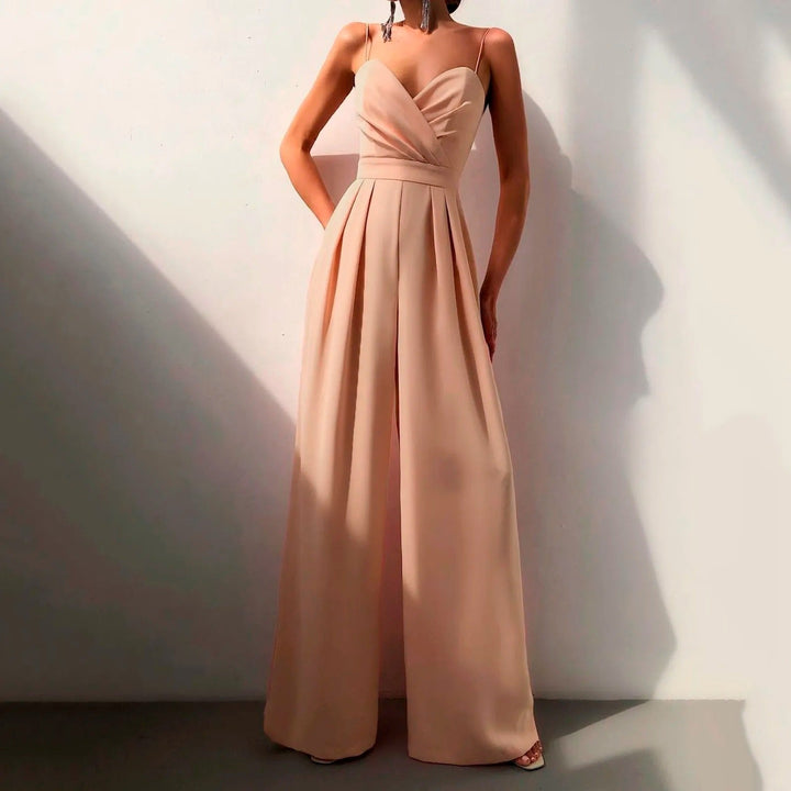 Women’s Elegant Wide Leg Jumpsuit Sweetheart Neck Spaghetti Strap Style 3