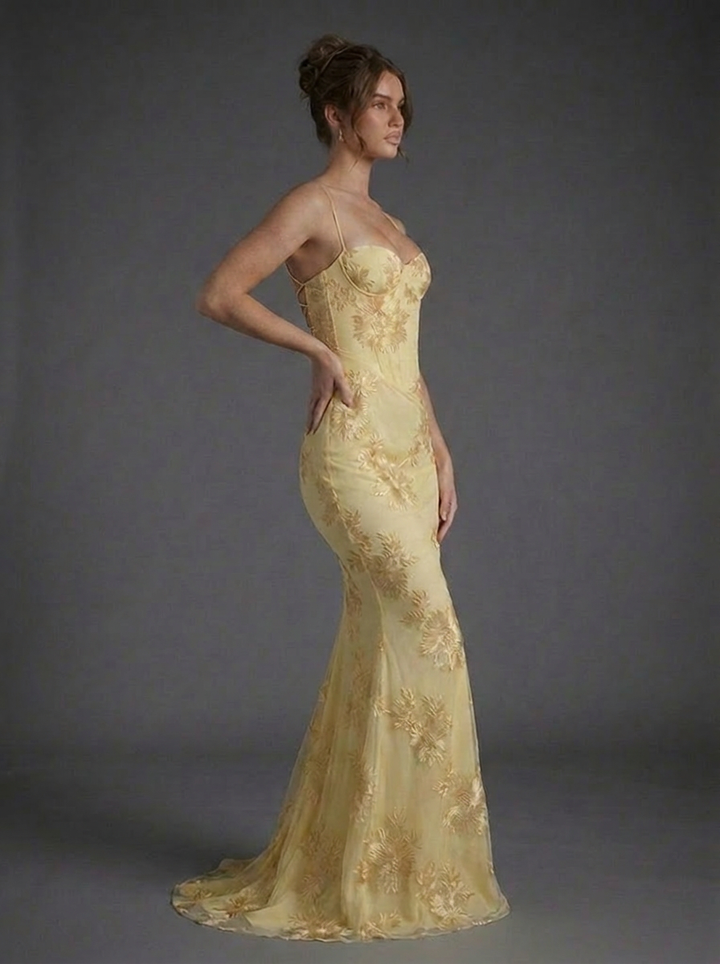 Women’s Embroidered Fishtail Maxi Dress Elegant Corset Design 2