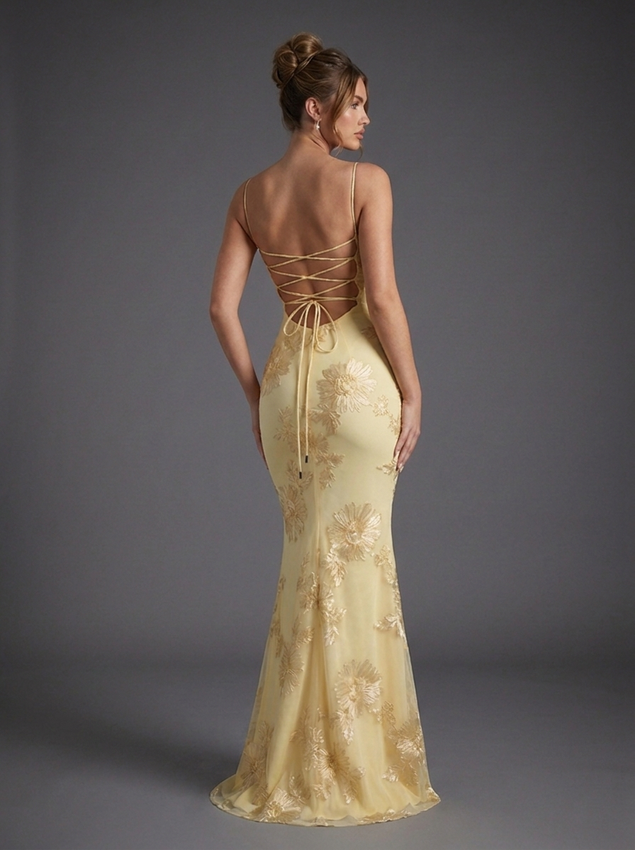 Women’s Embroidered Fishtail Maxi Dress Elegant Corset Design 3