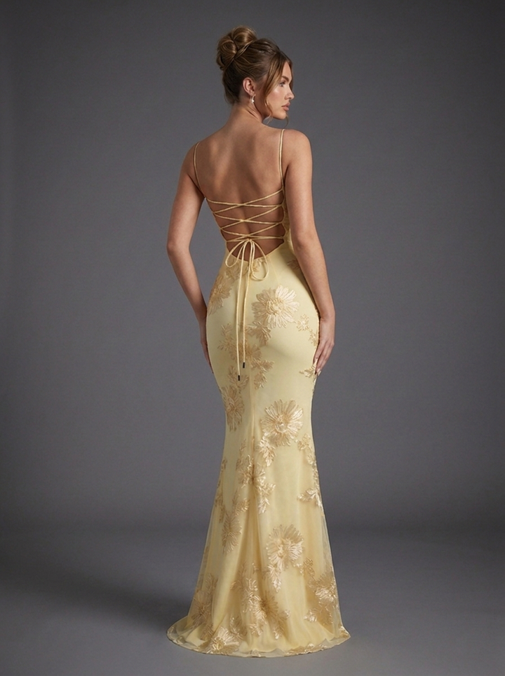 Women’s Embroidered Fishtail Maxi Dress Elegant Corset Design 3