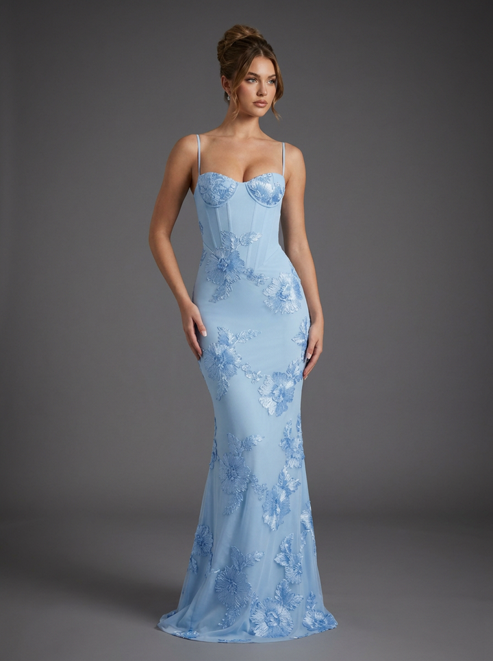 Women’s Embroidered Fishtail Maxi Dress Elegant Corset Design 4