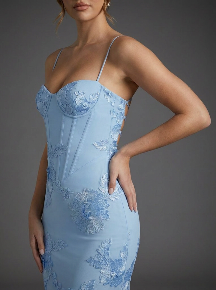 Women’s Embroidered Fishtail Maxi Dress Elegant Corset Design 5