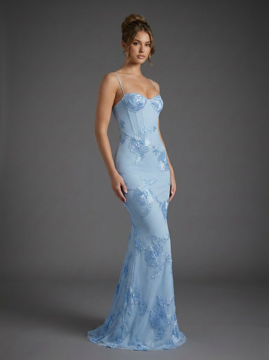 Women’s Embroidered Fishtail Maxi Dress Elegant Corset Design 6
