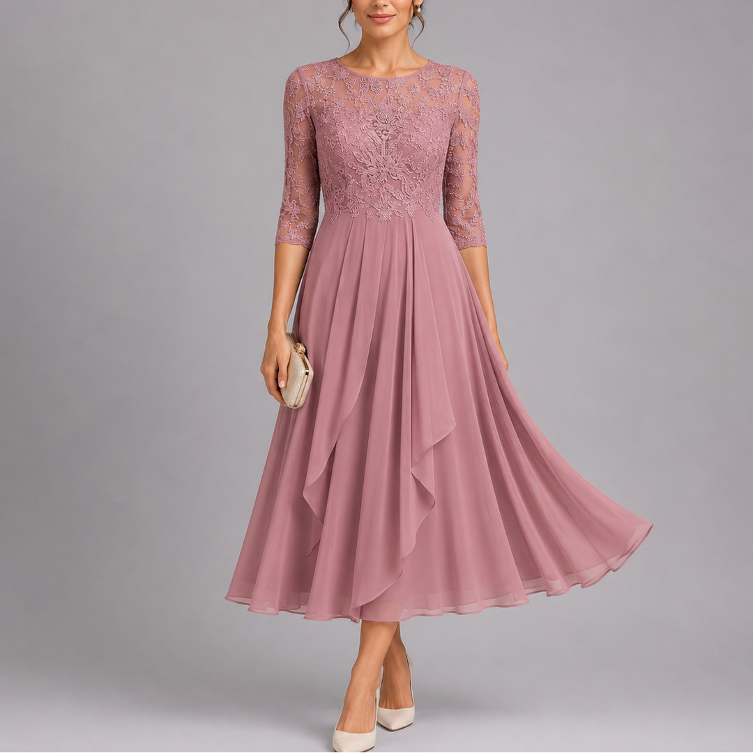 Women’s Embroidered Lace Midi Dress Elegant Wedding Guest Style 4