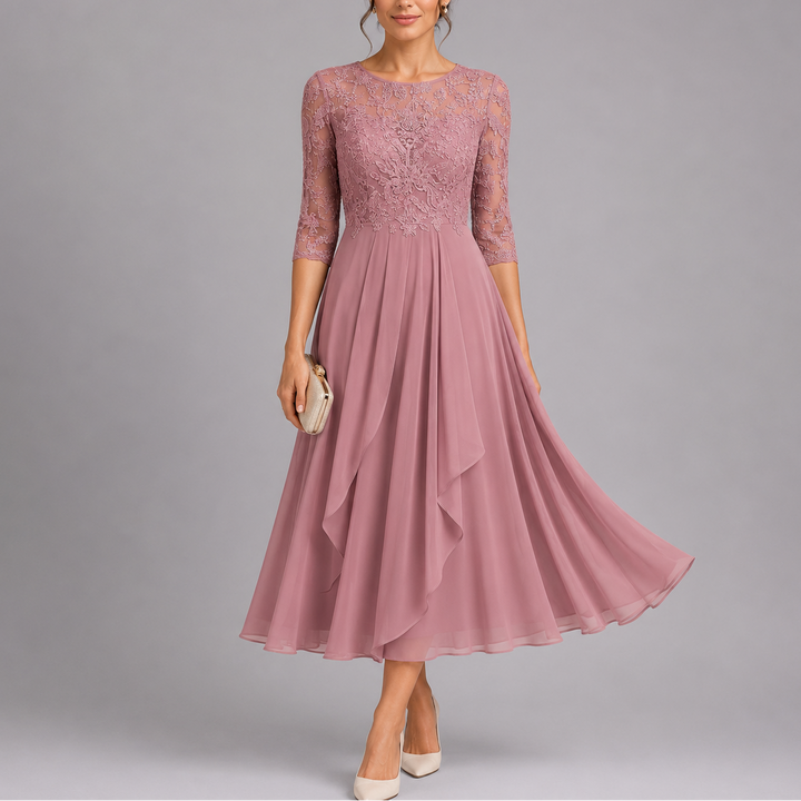 Women’s Embroidered Lace Midi Dress Elegant Wedding Guest Style 4