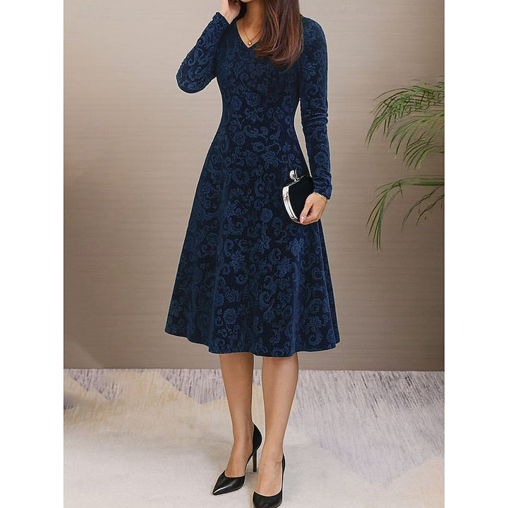 Women’s Floral A-Line Midi Dress Elegant Silhouette 0