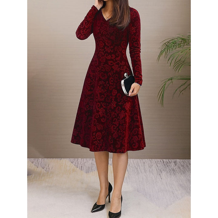 Women’s Floral A-Line Midi Dress Elegant Silhouette 1