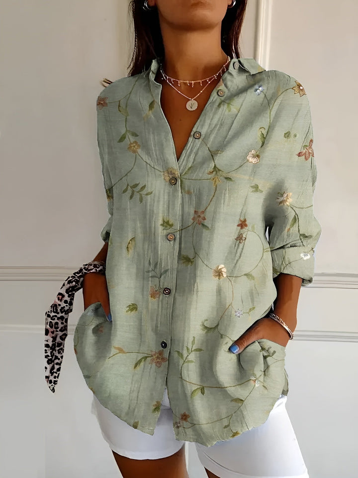 Women’s Floral Blouse Button Front Relaxed Summer Style 0