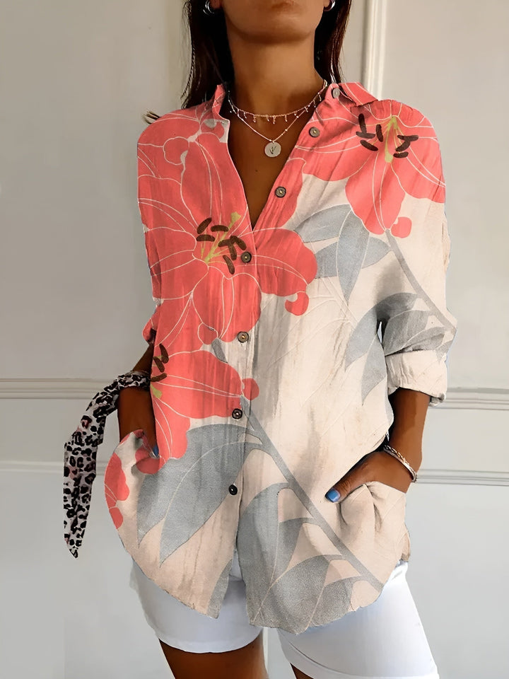 Women’s Floral Blouse Button Front Relaxed Summer Style 6