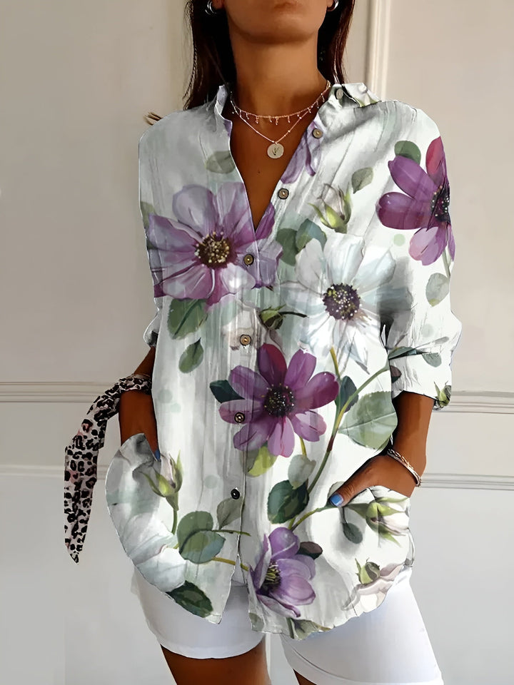 Women’s Floral Blouse Button Front Relaxed Summer Style 7