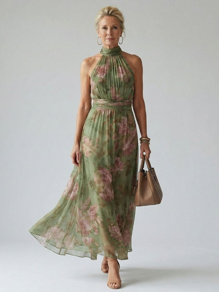 Women’s Floral Halter Midi Dress Lightweight Summer Style 0