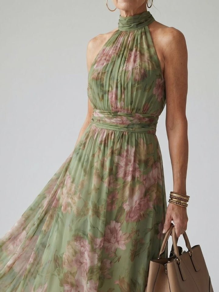 Women’s Floral Halter Midi Dress Lightweight Summer Style 1