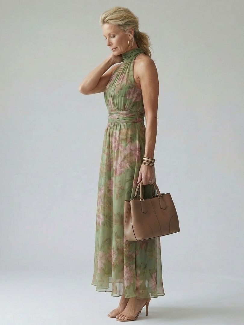 Women’s Floral Halter Midi Dress Lightweight Summer Style 2