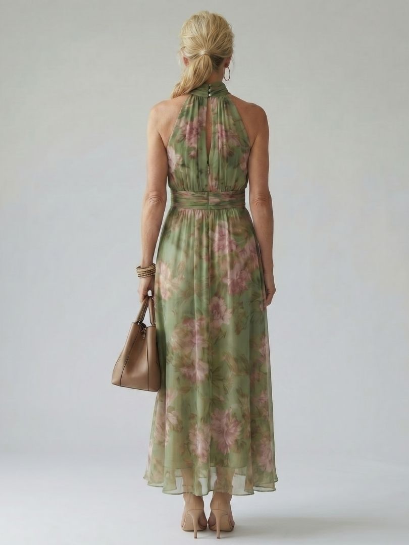 Women’s Floral Halter Midi Dress Lightweight Summer Style 3
