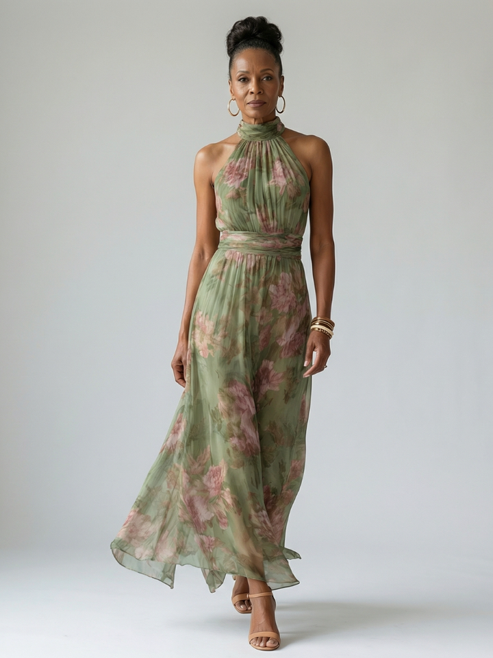 Women’s Floral Halter Midi Dress Lightweight Summer Style 4