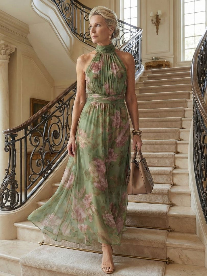 Women’s Floral Halter Midi Dress Lightweight Summer Style 6
