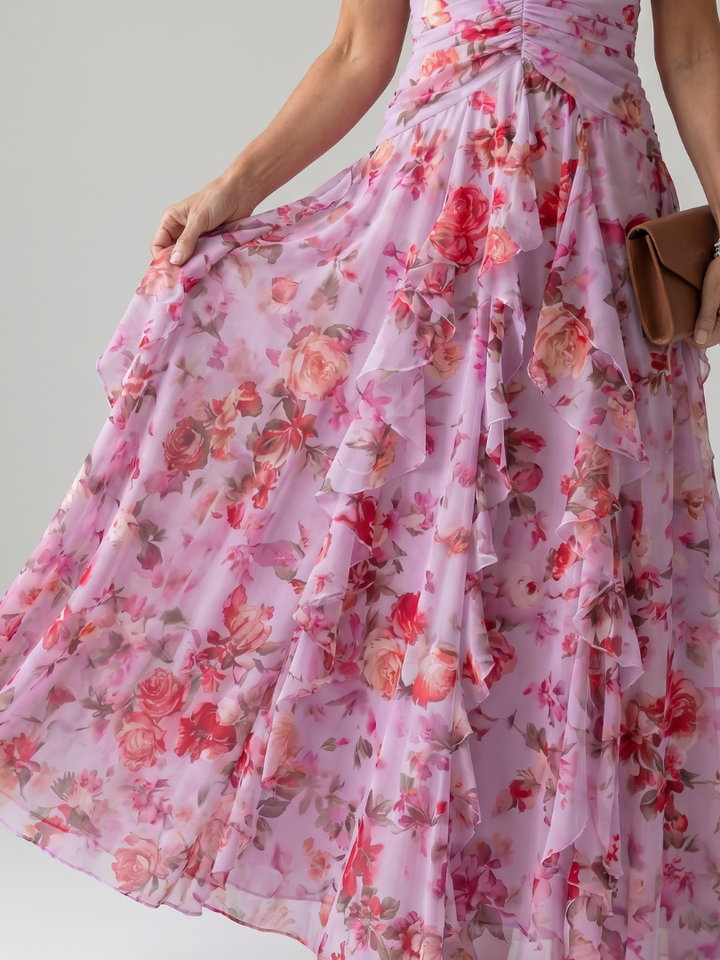 Women’s Floral Maxi Dress Halter Neck with Ruched Bodice 2