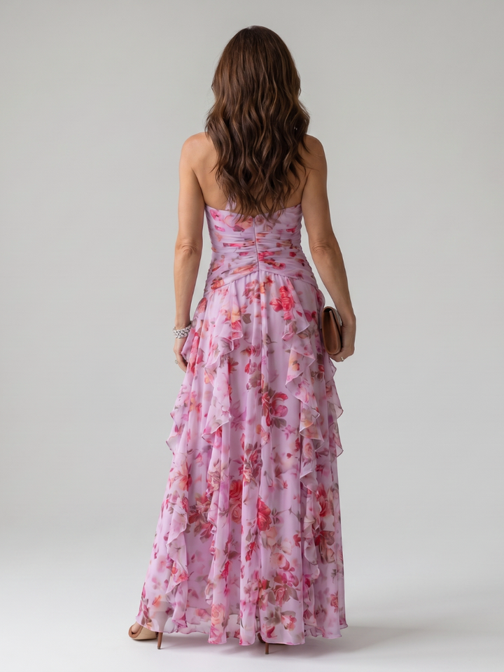 Women’s Floral Maxi Dress Halter Neck with Ruched Bodice 3