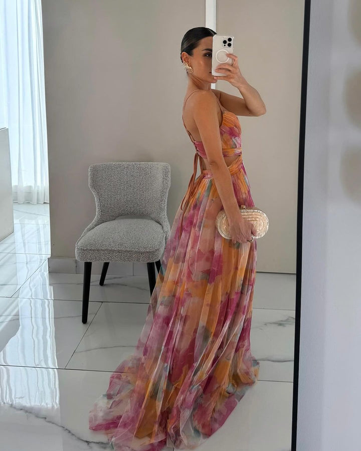 Women’s Floral Maxi Dress Lightweight V-Neck Spaghetti Strap Style 2