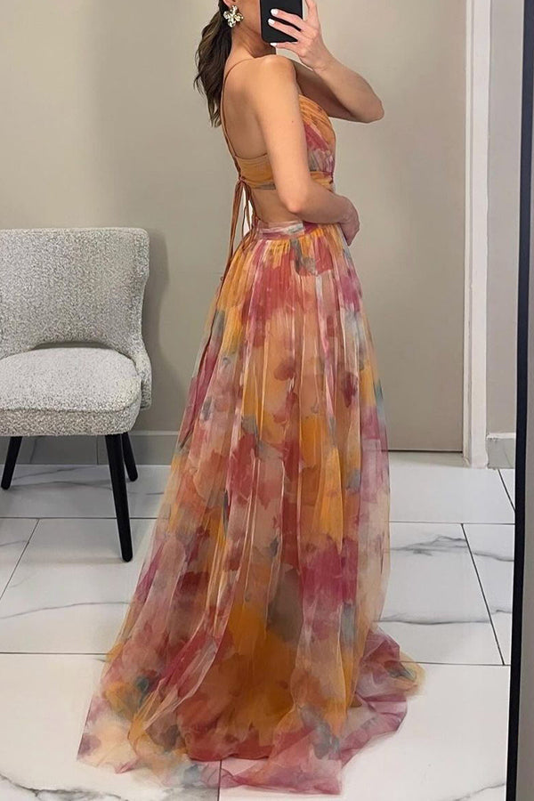 Women’s Floral Maxi Dress Lightweight V-Neck Spaghetti Strap Style 5