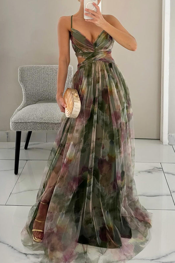 Women’s Floral Maxi Dress Lightweight V-Neck Spaghetti Strap Style 7