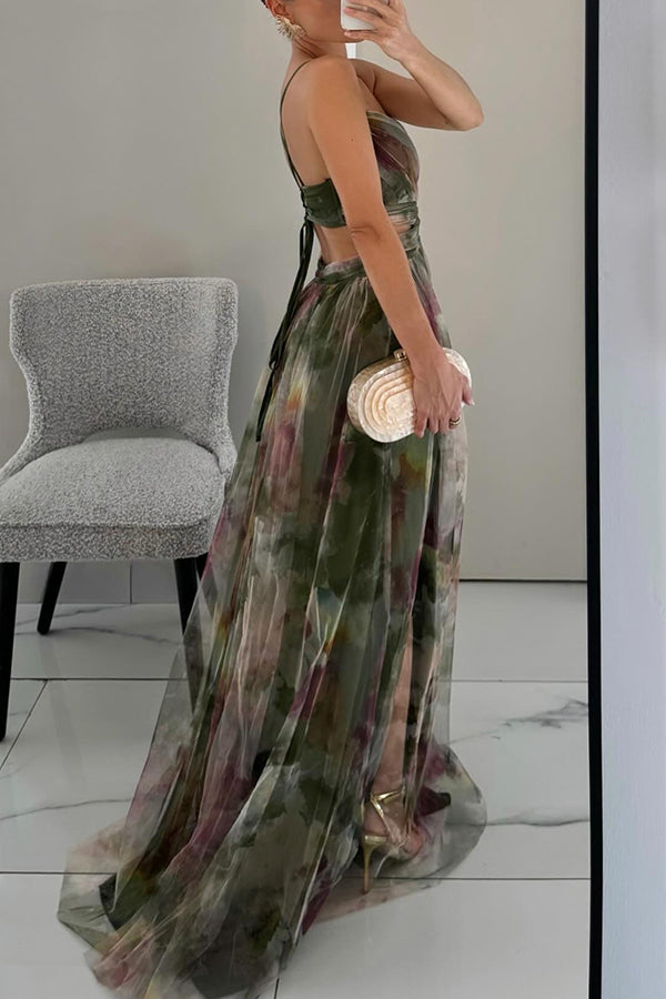Women’s Floral Maxi Dress Lightweight V-Neck Spaghetti Strap Style 8