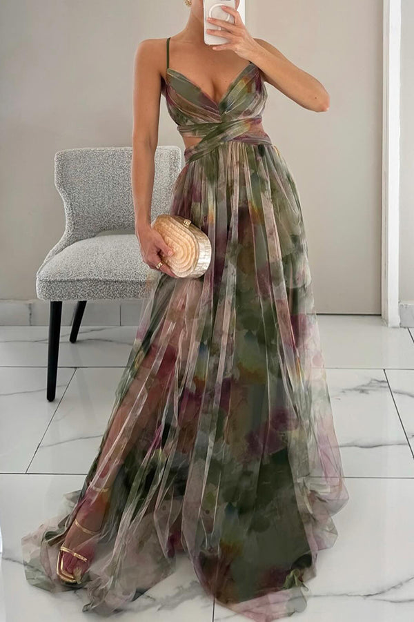 Women’s Floral Maxi Dress Lightweight V-Neck Spaghetti Strap Style 9