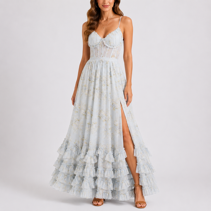 Women’s Floral Maxi Dress with Corset Bodice 0