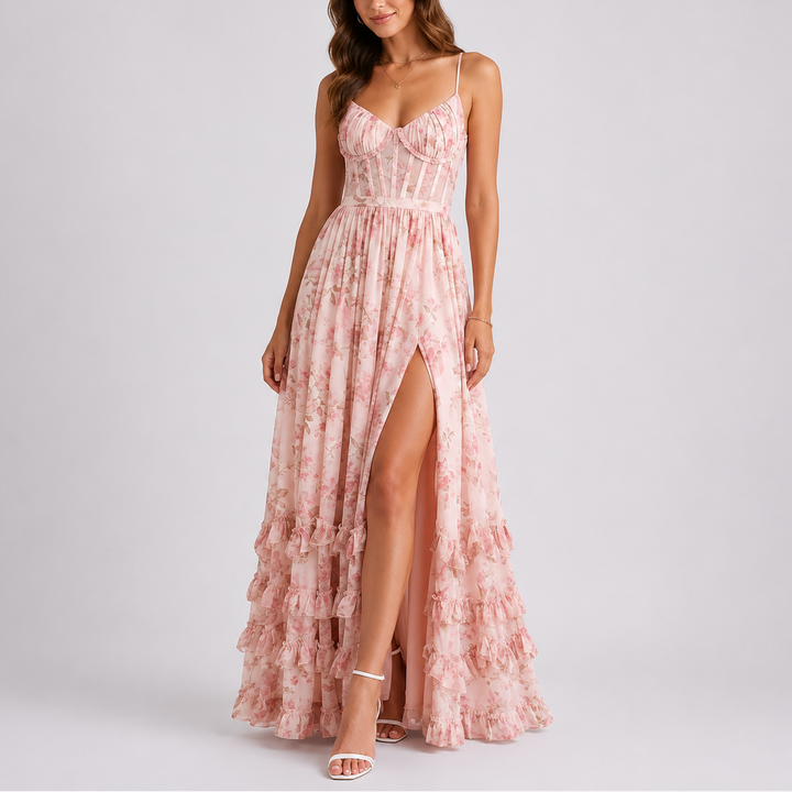 Women’s Floral Maxi Dress with Corset Bodice 2
