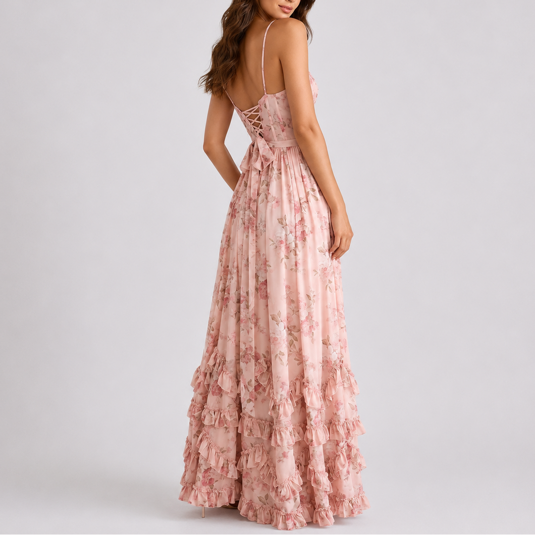 Women’s Floral Maxi Dress with Corset Bodice 3
