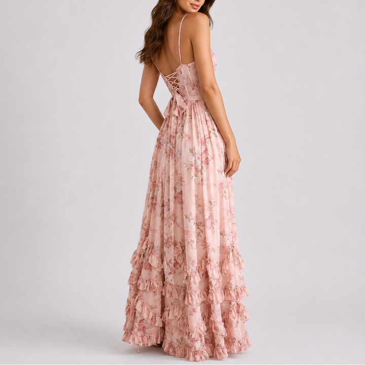 Women’s Floral Maxi Dress with Corset Bodice 3