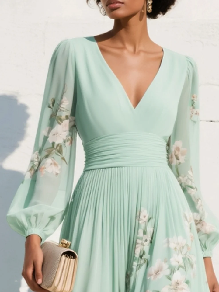 Women’s Floral Midi Dress Lightweight Chiffon with Ruched Waist 3