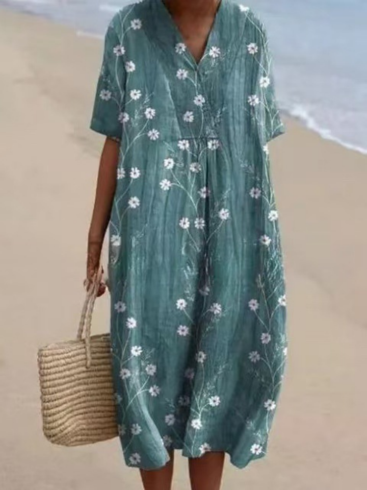 Women’s Floral Midi Dress Relaxed Fit Short Sleeve Summer Style 2