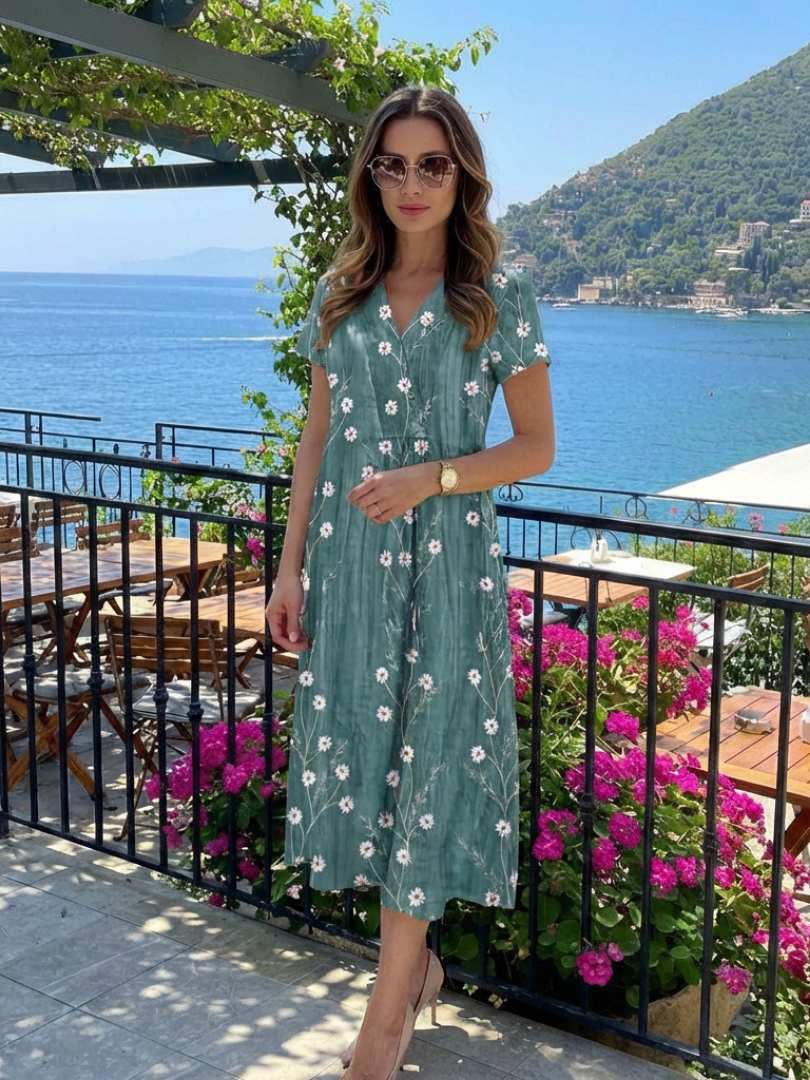 Women’s Floral Midi Dress Relaxed Fit Short Sleeve Summer Style 3