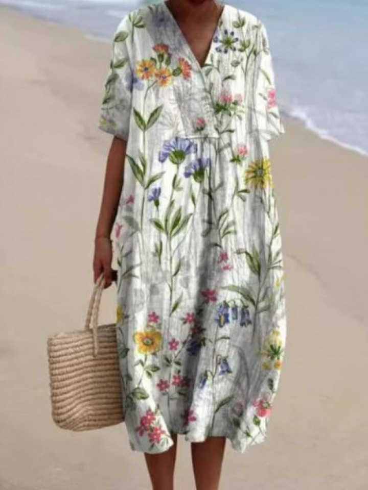 Women’s Floral Midi Dress Relaxed Fit Short Sleeve Summer Style 4