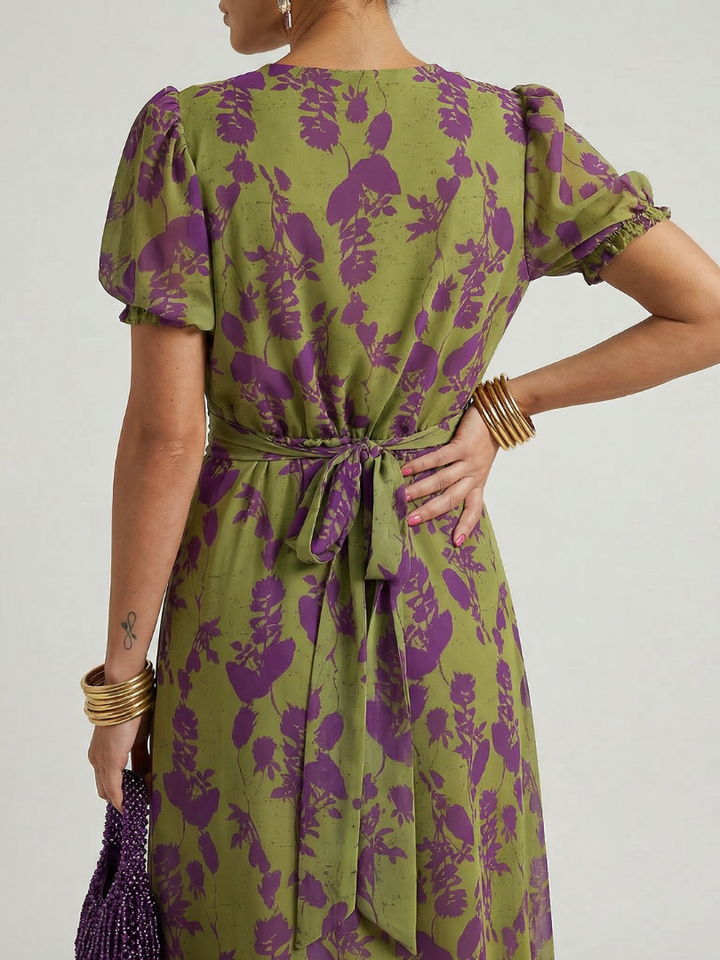 Women’s Floral Midi Dress Relaxed Fit with Wrap V Neckline 3