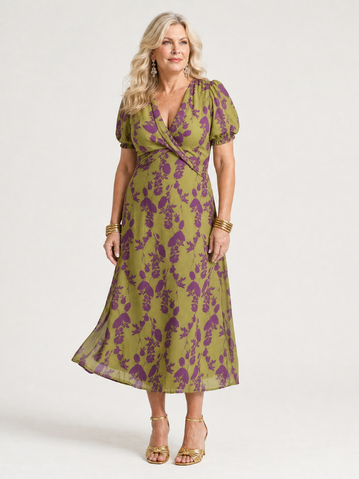 Women’s Floral Midi Dress Relaxed Fit with Wrap V Neckline 5