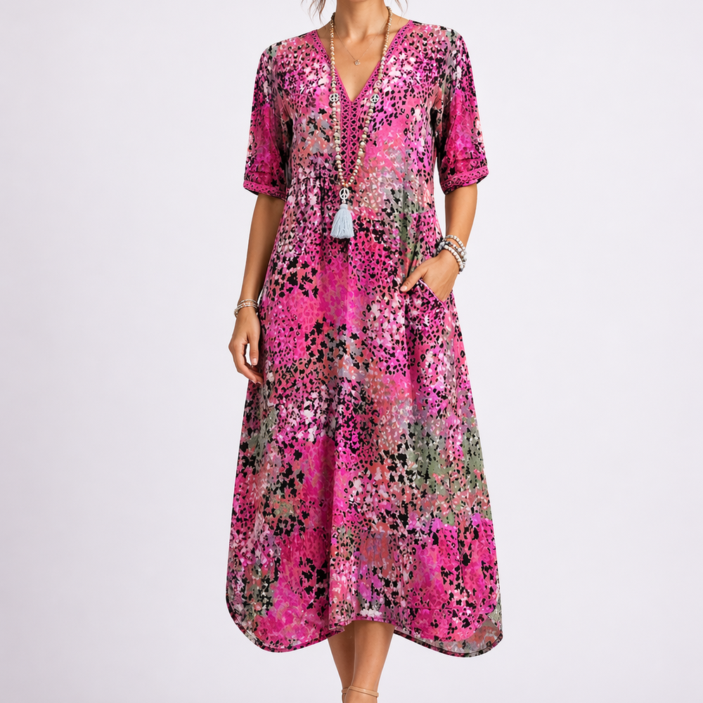 Women’s Floral Midi Dress V-Neck Lightweight Summer Style 1